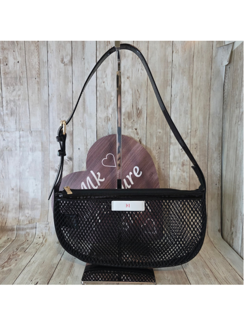 Carolina Herrera Black Mesh Shoulder Bag NWOT